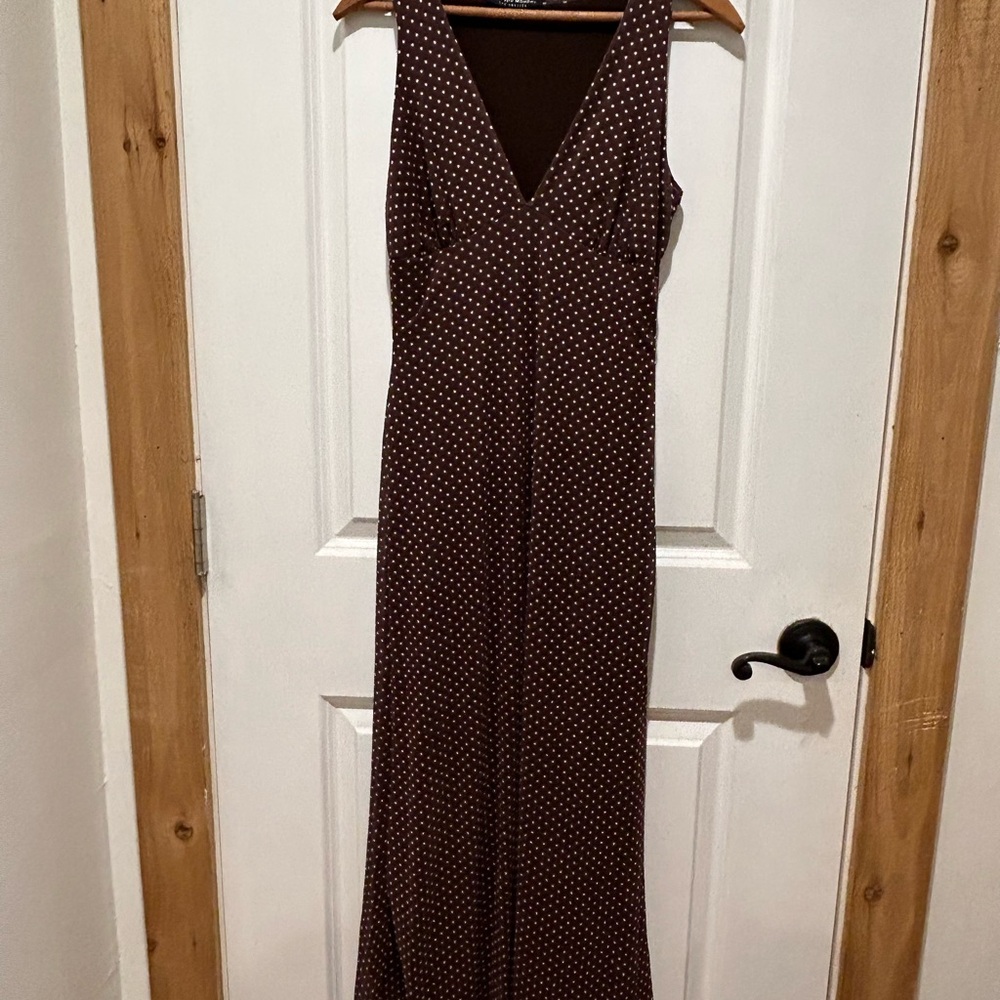 See You Monday Brown Polka Dot Maxi Dress